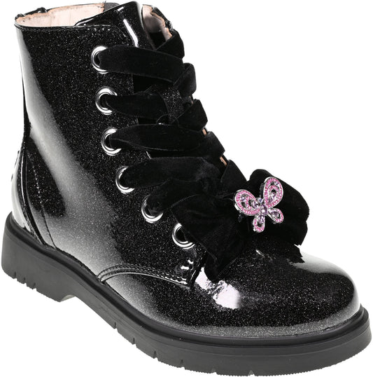 Lelli Kelly LK4331 Fior Di Focco Black Diamante Glitter Ankle Boots with Luna Butterfly