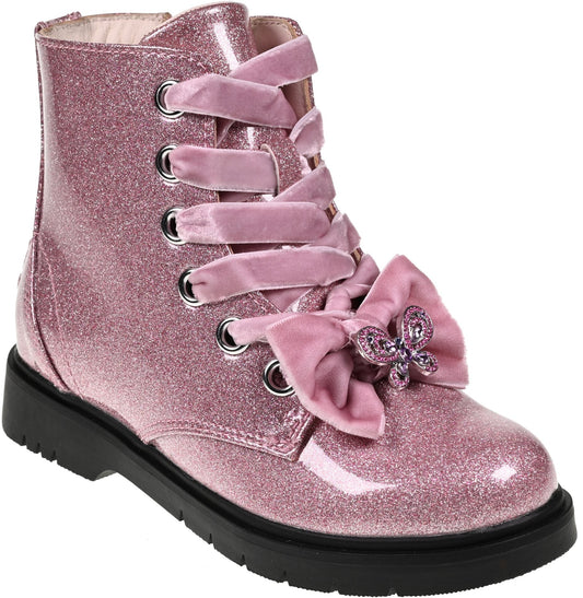 Lelli Kelly LK4331 Fior Di Focco Rose Pink Diamante Glitter Ankle Boots with butterfly charm