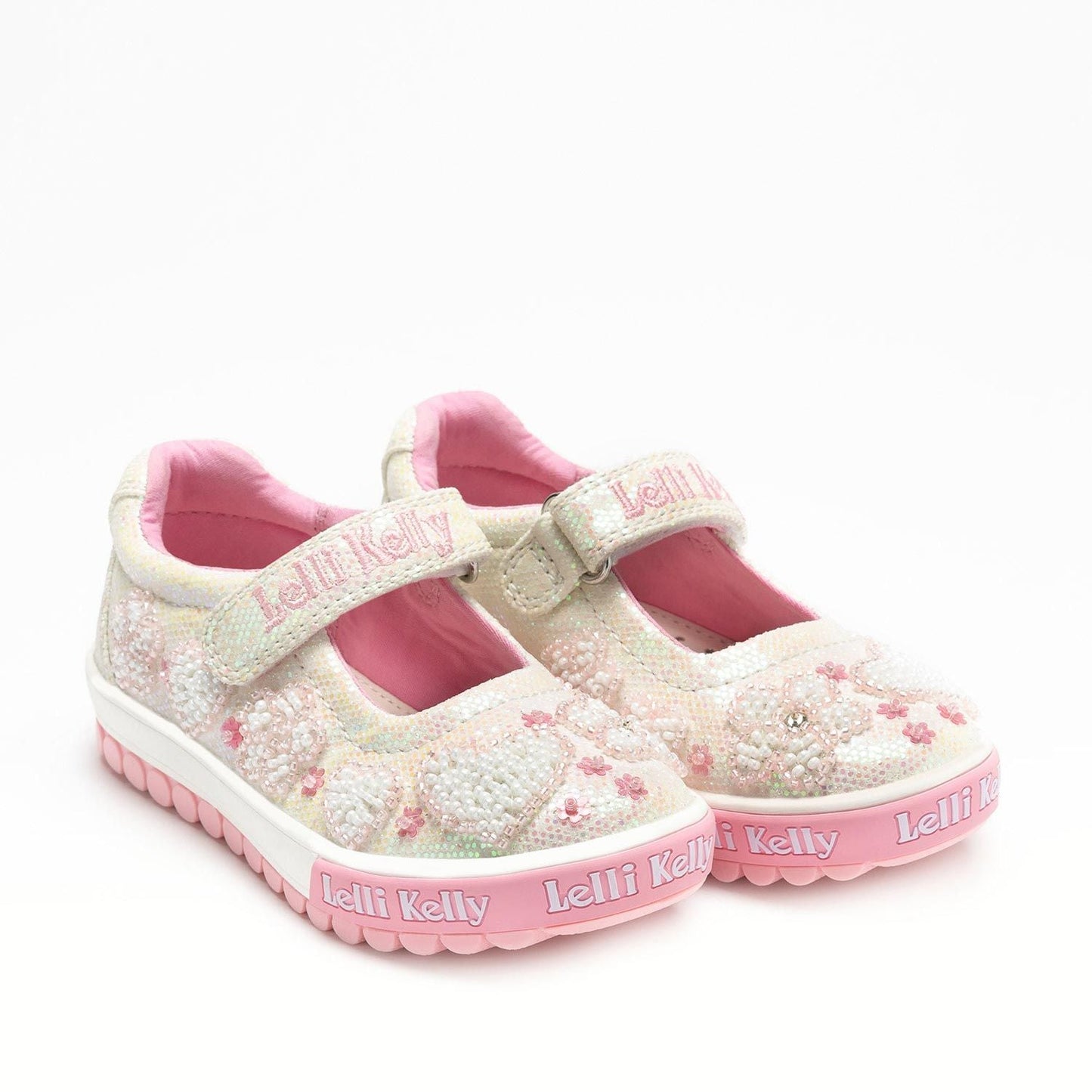 Lelli Kelly Girls White Sequin Glitter Heart Girls Dolly Cressida Dolly Shoes - LKED4924