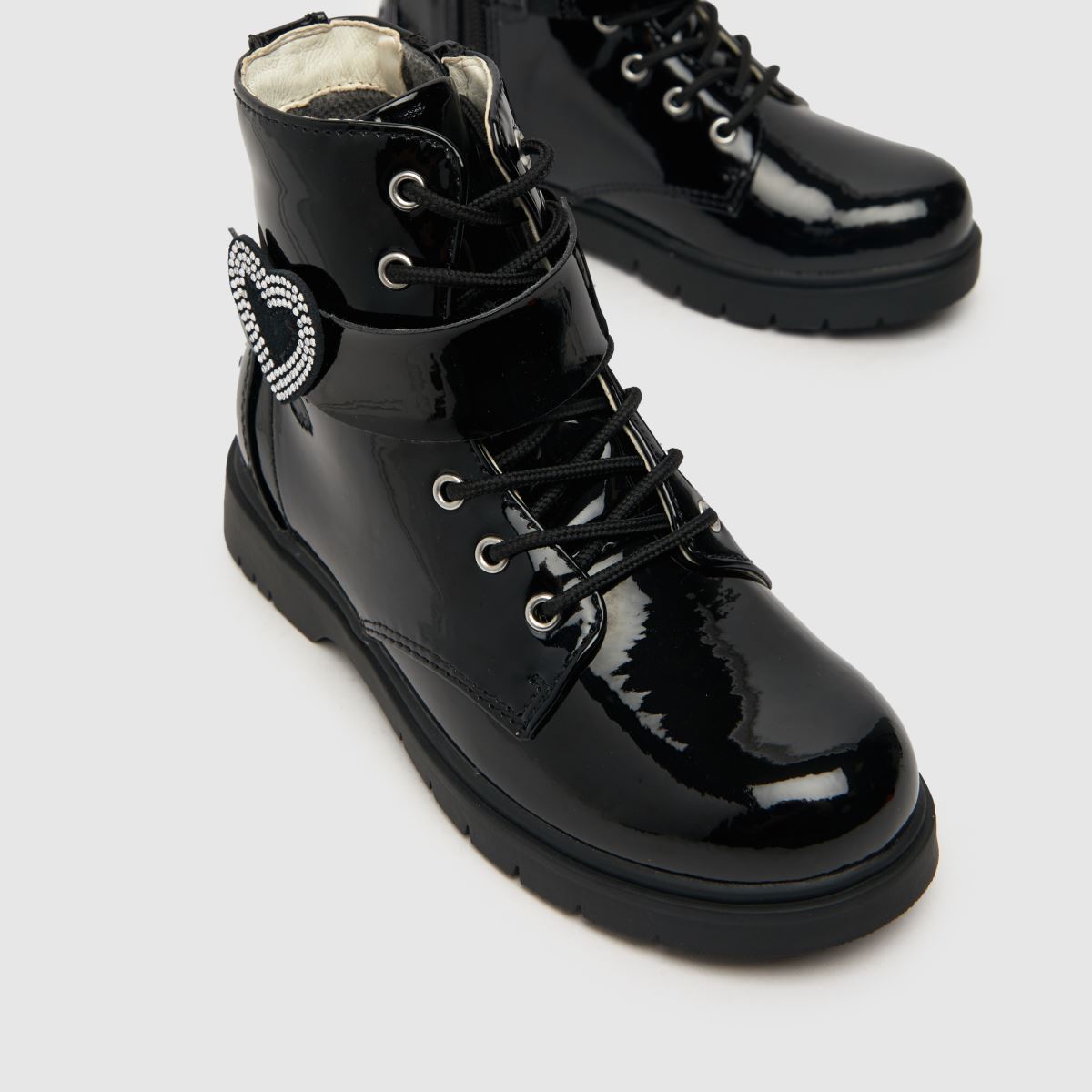 Lelli Kelly Black Patent Winter Boots Diamante Stella Heart Girls