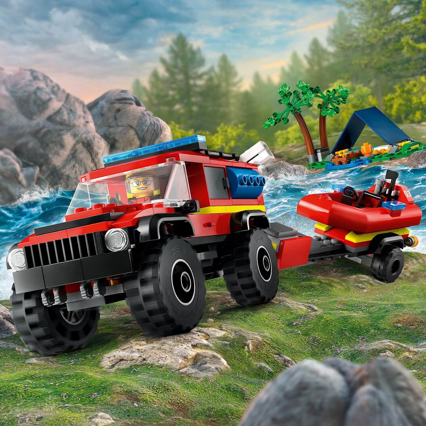 Lego City 60412 4x4 Fire Truck with Rescue Boat Set for Ages 5 and Up