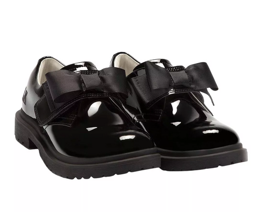 Miss LK  Lelli Kelly Faye Girls Black Patent Bow School Shoes