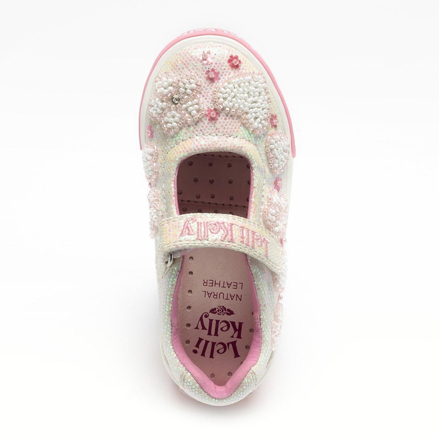 Lelli Kelly Girls White Sequin Glitter Heart Girls Dolly Cressida Dolly Shoes - LKED4924