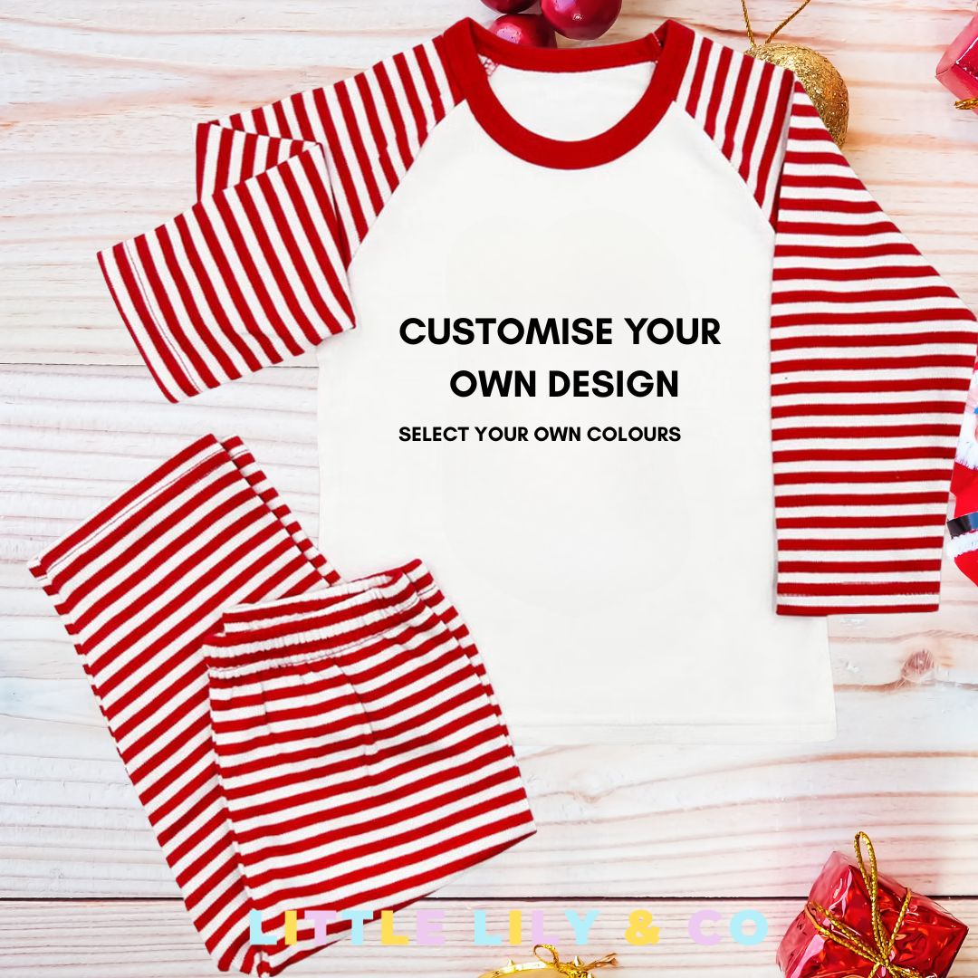 Personalised I believe Christmas Children's Pyjamas Red Striped Pyjamas - MATCHING FAMILY PYJAMAS