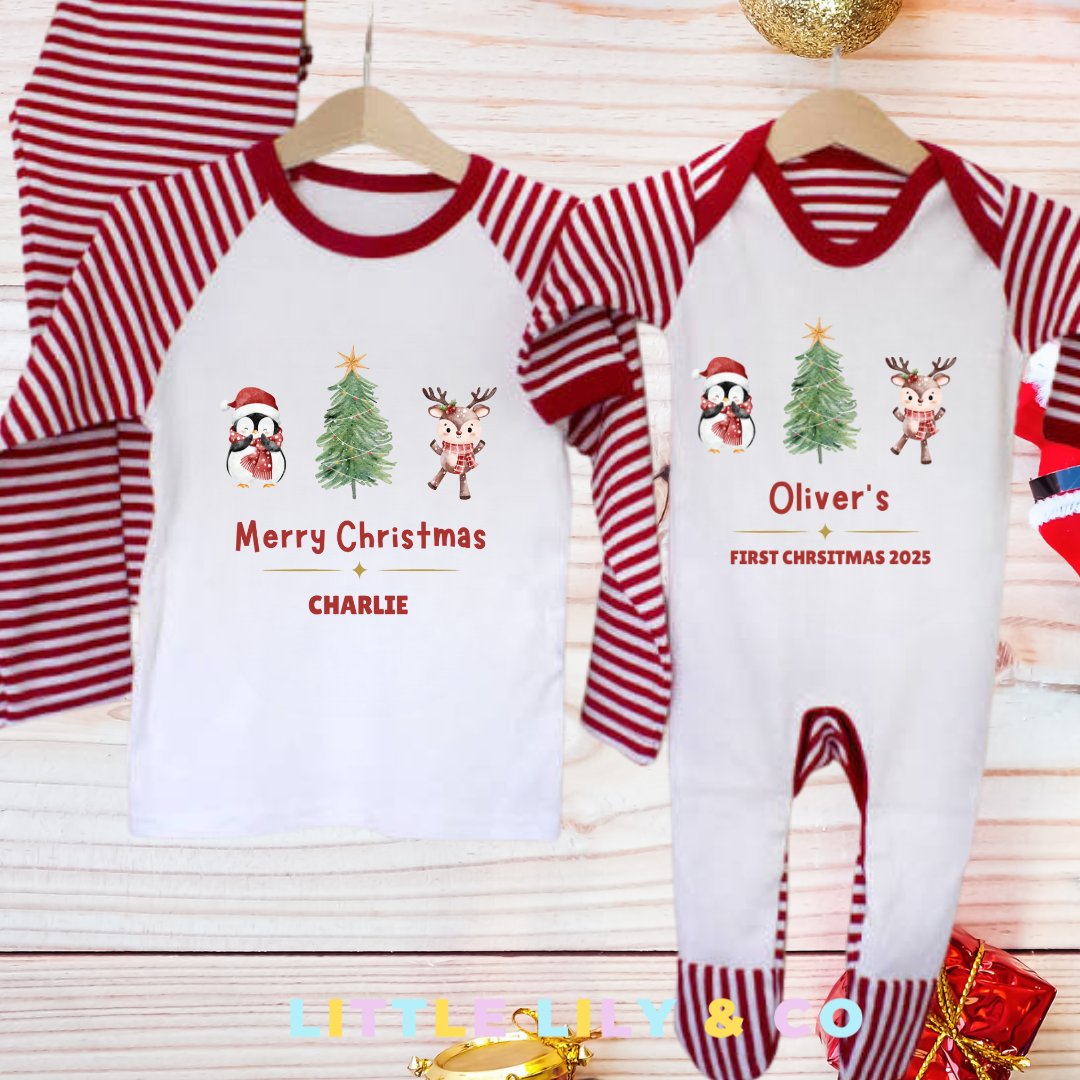 Personalised FIRST CHRISTMAS Children's Pyjamas Red Striped Pyjamas - Bespoke Create Your Own Designs