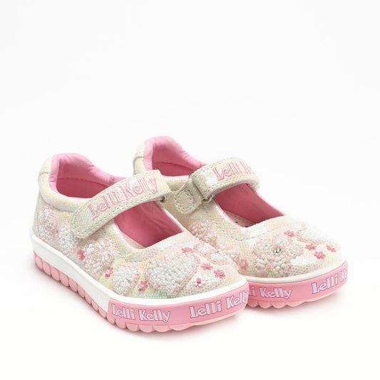 Lelli Kelly Girls White Sequin Glitter Heart Girls Dolly Cressida Dolly Shoes - LKED4924