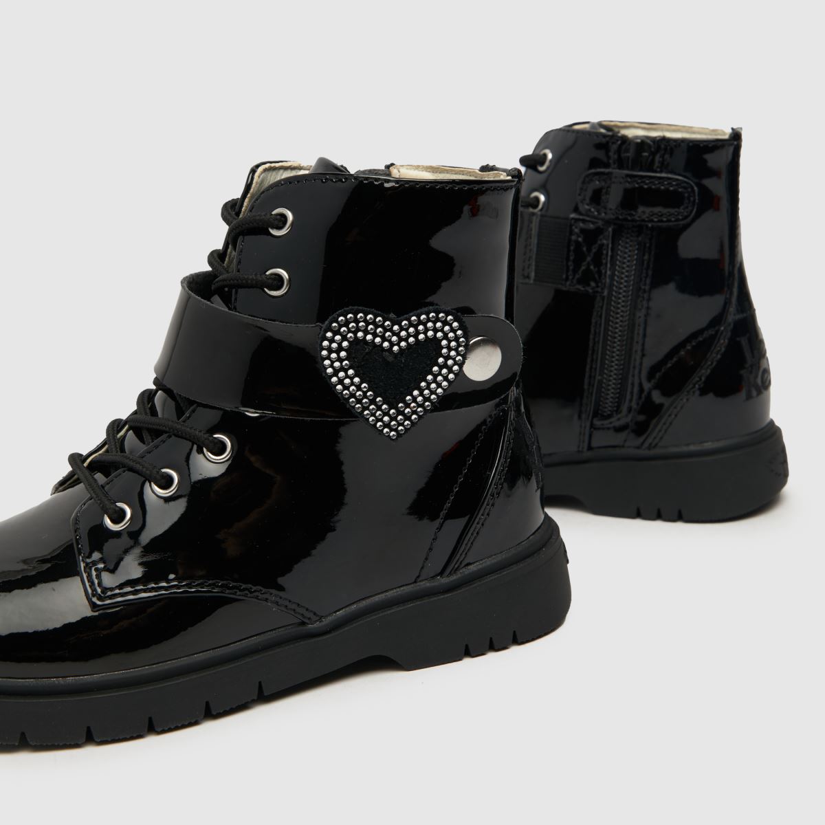 Lelli Kelly Black Patent Winter Boots Diamante Stella Heart Girls