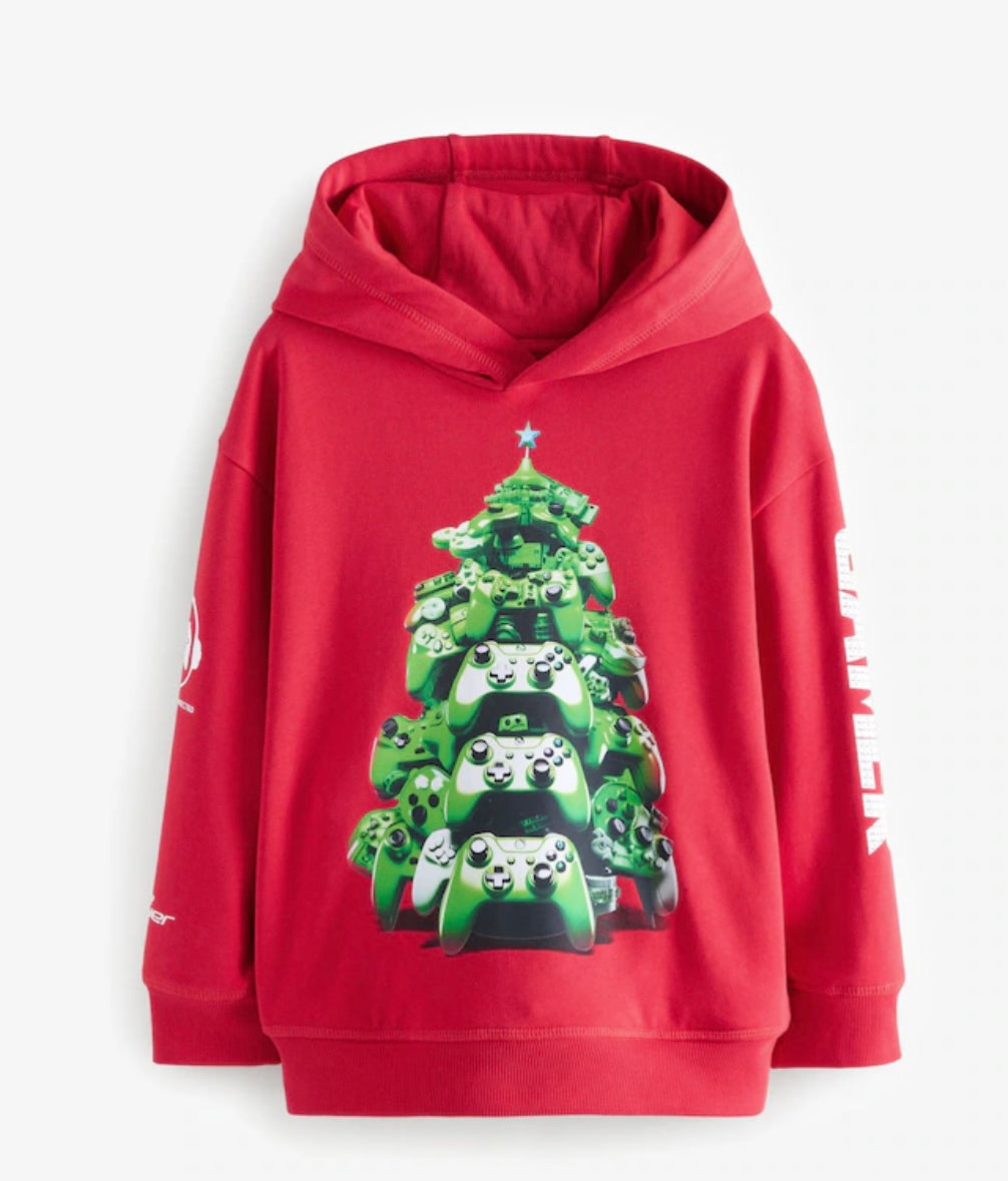 Red Game Controller Christmas Graphic Hoodie