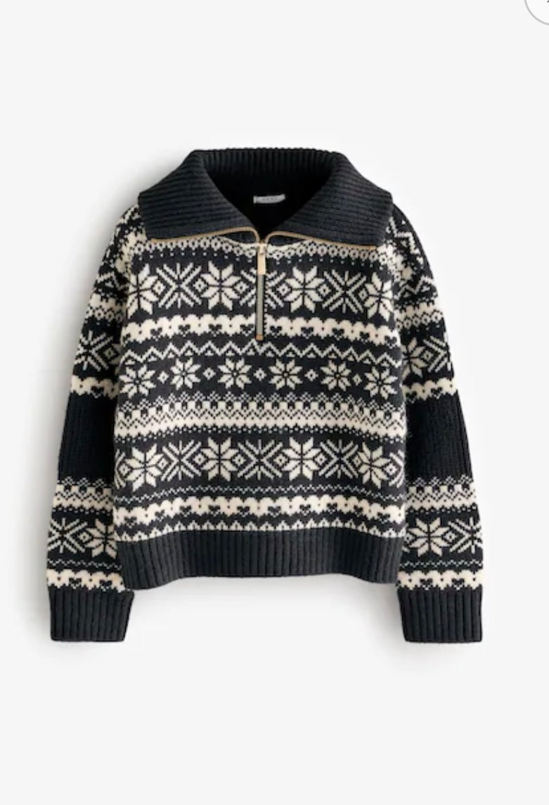 Black/White Kids Christmas Fairisle Pattern Jumper