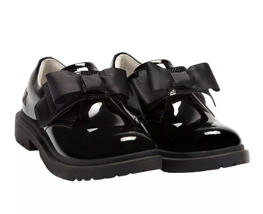 Miss LK  Lelli Kelly Faye Girls Black Patent Bow School Shoes