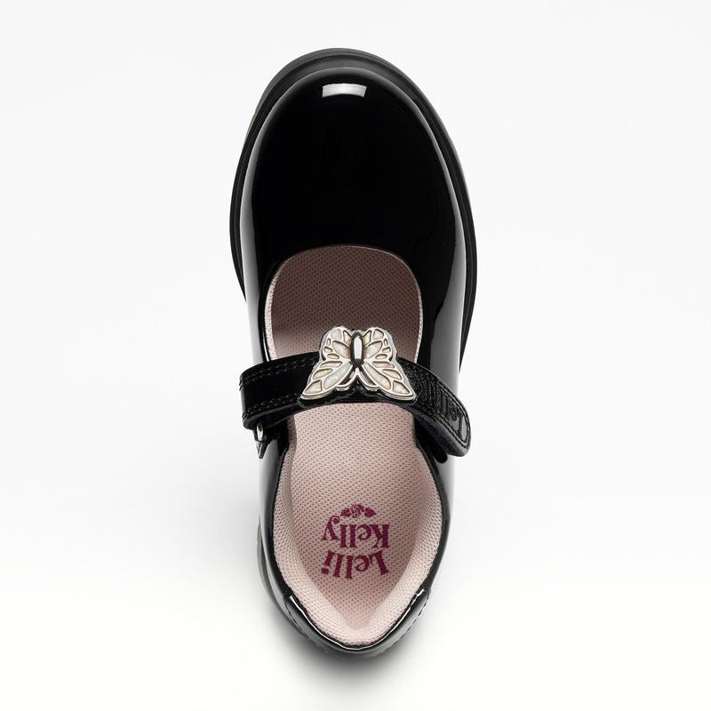 Lelli Kelly Girls Delilah 3  Colour Changing Butterfly Charm Chunky Black Patent School Shoes